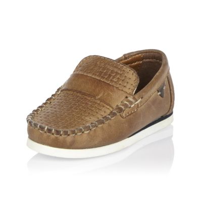 Mini boys light brown leather loafers